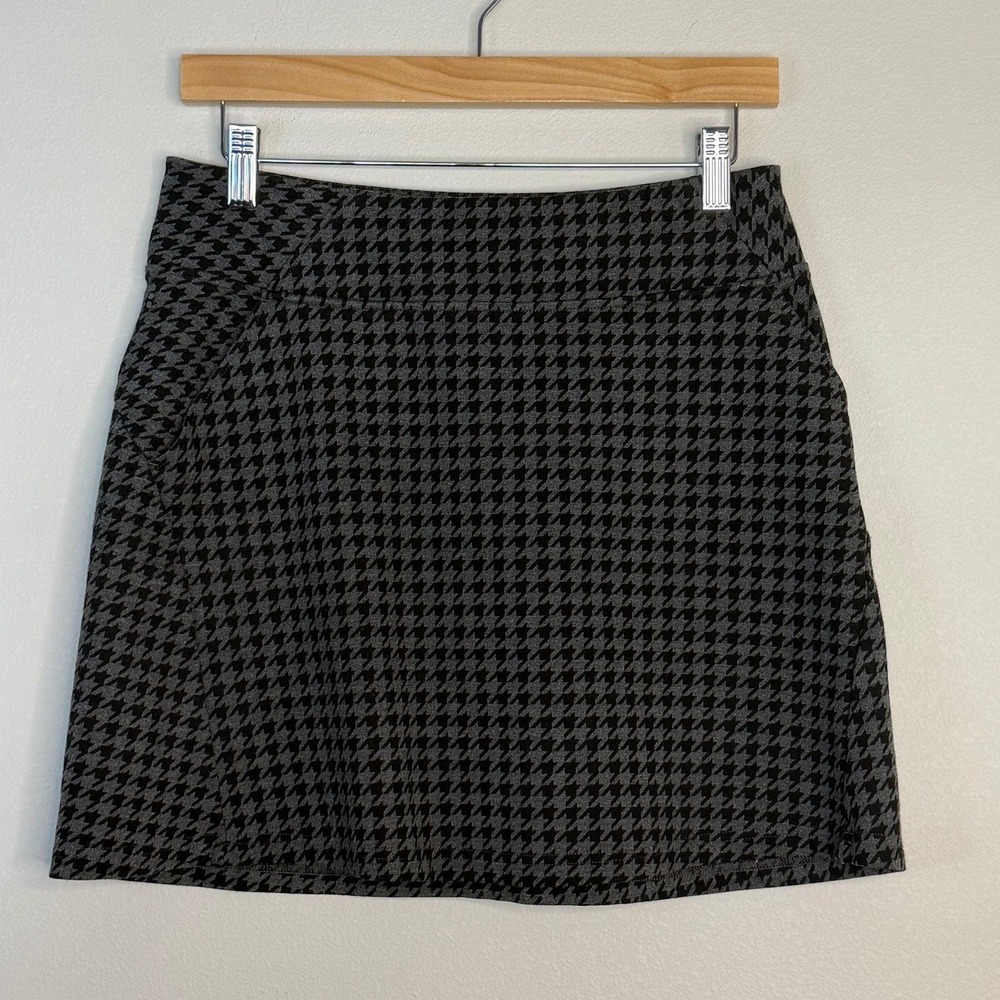 Title Nine Passport Ponte Houndstooth Skirt Grey Black Small A-Line Mini Pockets